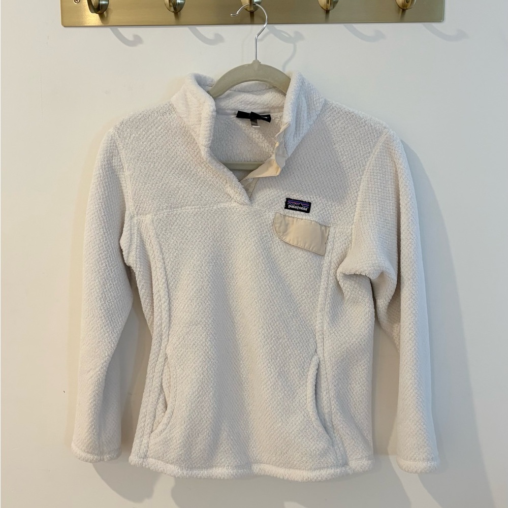 Patagonia Girls Cream Fleece Pullover with Snap Collar